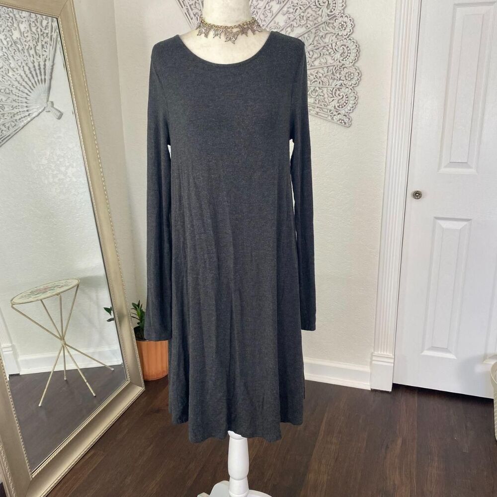 Old Navy Dark Gray Soft Grunge Long Sleeve Flowy Wide Casual Midi Dress M - Picture 2 of 7